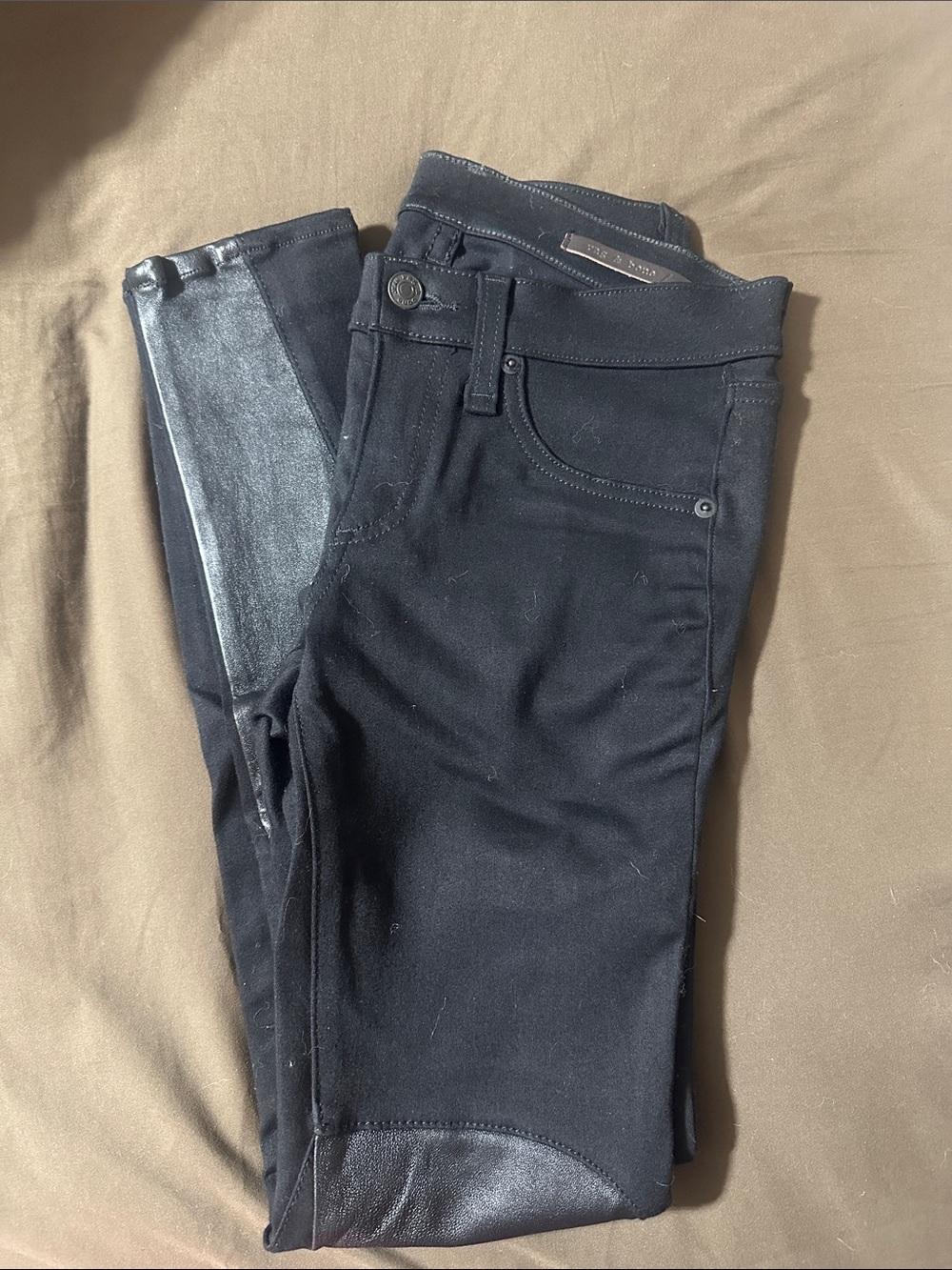 rag & bone Black Skinny Jeans with Leather Insets